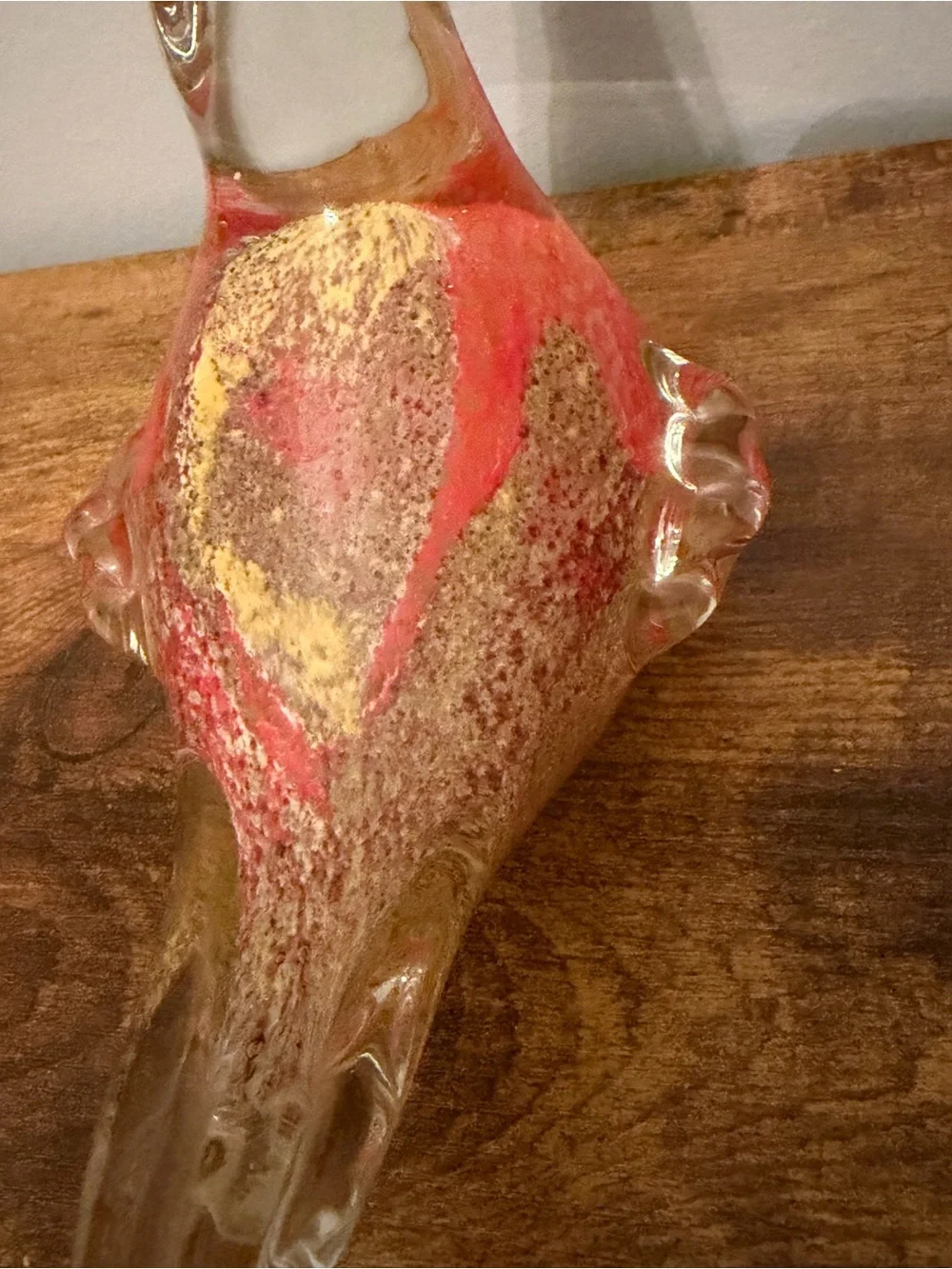 Pier 1 Art Glass Bird Figurine Red Gold Hand Blown Glass Decor Paperweight